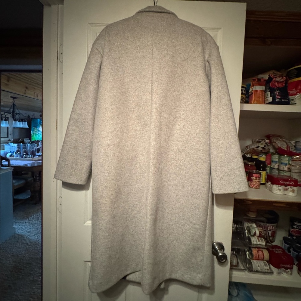 Topshop Double-Breasted Light Gray Wool Trench Coat - Picture 8 of 12